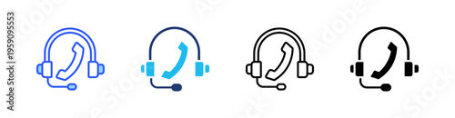 Call Center Multi Style Icon Set Vector 