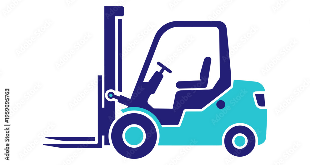 Fototapeta premium Forklift Truck Lifting Mechanism Industrial Vehicle for Logistics and Warehousing Operations Flat Design
