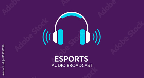 Esports Audio Broadcast Headphones Illustration on a Purple Background Graphic Design