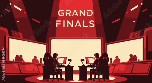 Esports Competition Grand Finals Stage With Gamers Competing Live