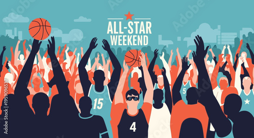 Excited Crowd Cheering At Basketball All Star Weekend Event With Hands Up High
