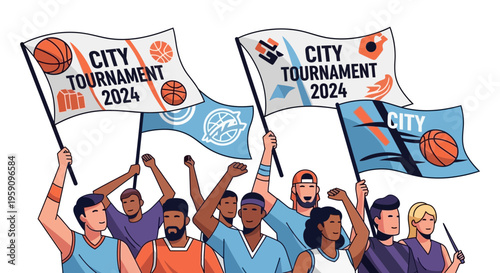 Excited Crowd Cheers Basketball City Tournament 2024 With Flags Cheering Fans