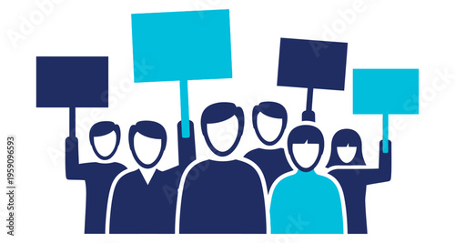 Protestors Holding Blank Signs in Group Gathering Demonstrating for Change Flat Icon Style