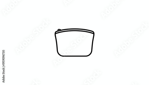 Simple line drawing of a cosmetic bag with zipper, isolated on white background.