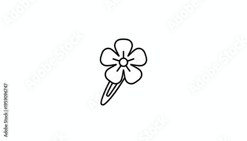 Simple Line Drawing of a Flower Hair Clip on White Background
