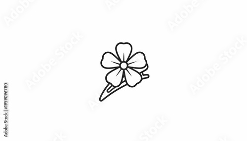 Simple Line Drawing of a Flower Hair Clip on White Background