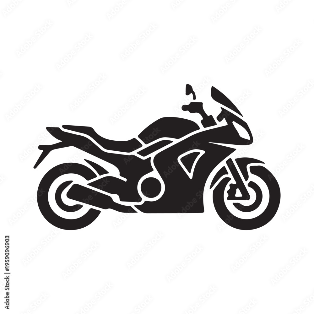 Fototapeta premium Motorbike black glyph ui icon. Motorcycle transport. Navigation. Riding vehicle. User interface design. Silhouette symbol on white space. Solid pictogram for web, mobile. Isolated vector illustration 