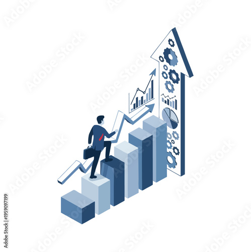 Wallpaper Mural Businessman climbing growth chart with arrow pointing upwards. Torontodigital.ca