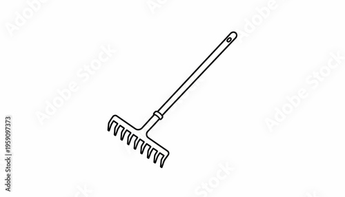 Simple Line Art Illustration of a Garden Rake