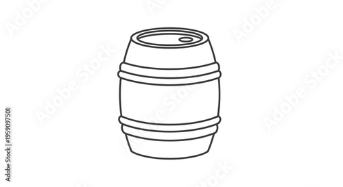 Simple Line Art Illustration of a Wooden Barrel