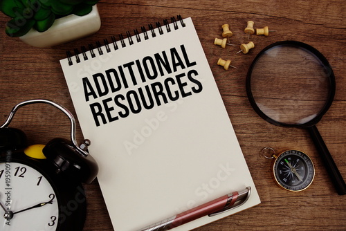Cuadro en lienzo Additional Resources text written on notepad with alarm clock, compass and magni
