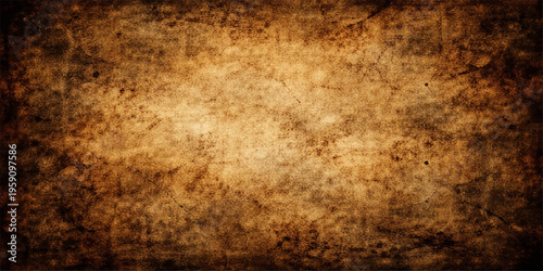 A vintage aged parchment with a dirty brown grunge texture and stained antique paper background creates a rough worn design for a blank ancient retro wallpaper backdrop
