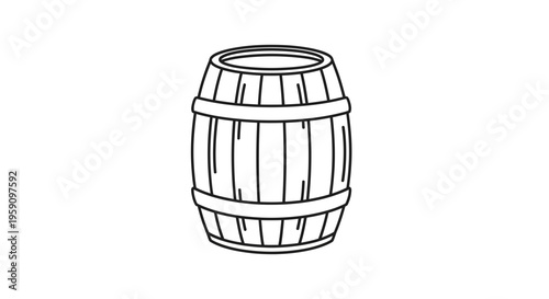 Simple Line Art Illustration of a Wooden Barrel