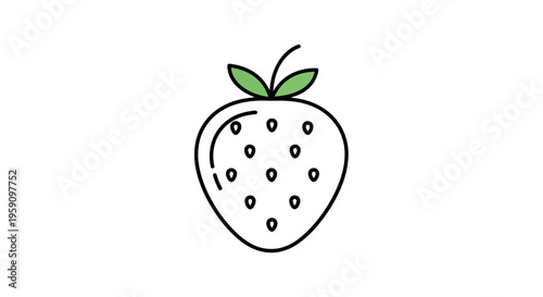 Simple Line Art Strawberry Icon with Green Leaves on White Background