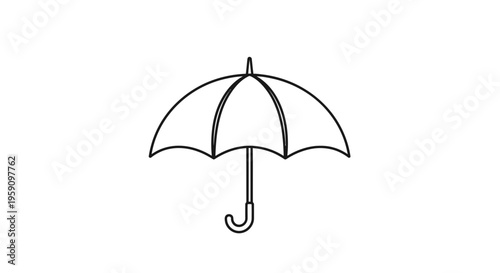 Simple Line Art Umbrella Icon, Minimalist Open Parasol Symbol, Weather Protection Concept