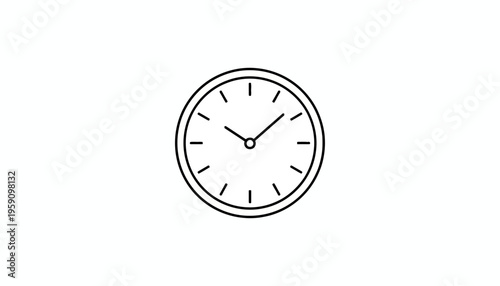 Simple line art icon of a classic analog clock face with hour and minute hands on a white background.