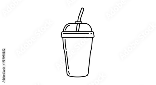 Simple Line Art Icon of a Disposable Cup with Straw and Lid