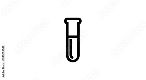 Simple Black and White Icon of a Test Tube, Laboratory Equipment, Science Symbol