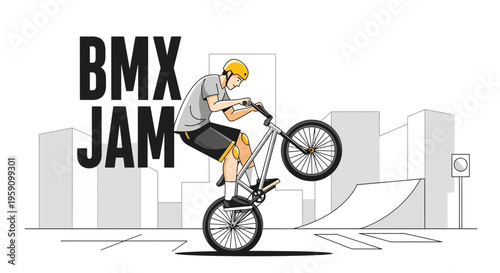 Exciting Bmx Rider Performing Tricks In Urban Landscape And City Buildings