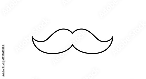 Simple Black Mustache Icon, Classic Gentleman's Facial Hair Symbol, Isolated on White Background