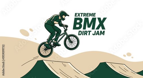 Extreme BMX Rider Performing An Aerial Trick Over Dirt Jumps In A Sporting Competition