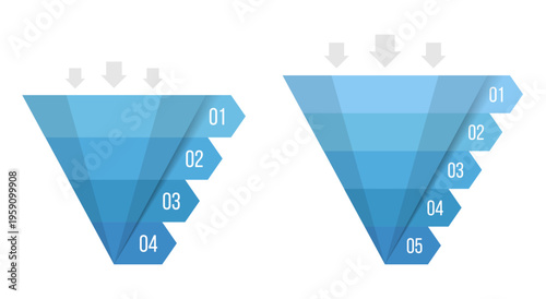 Two funnel diagrams with numbered stages and arrows, infographic template