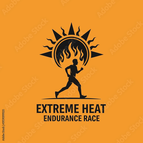 Extreme Heat Endurance Race Silhouette Runner Under Fiery Sun Logo Design