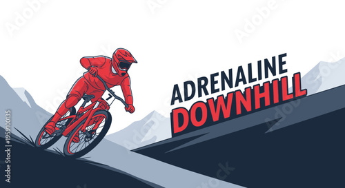 Extreme Mountain Biking Downhill Rider Accelerating Fast Action