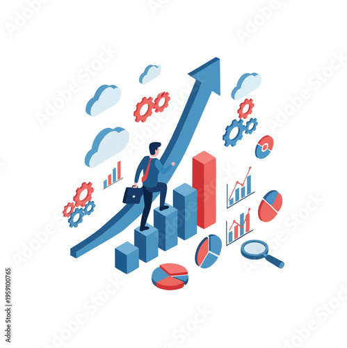 Wallpaper Mural Businessman climbing growth chart with data analysis elements. Torontodigital.ca