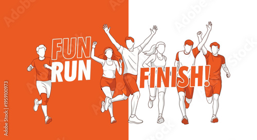 Fun Run Athletes Crossing Finish Line With Enthusiastic Celebration