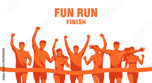 Fun Run Athletes Crossing the Finish Line with Celebration and Triumph Silhouette
