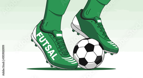 Futbol Game Ready Athletic Footwear Displayed with Ball Vibrant Green