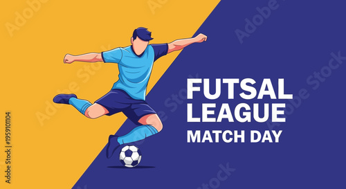 Futsal League Match Day: Dynamic Vector Illustration of Player Kicking the Ball