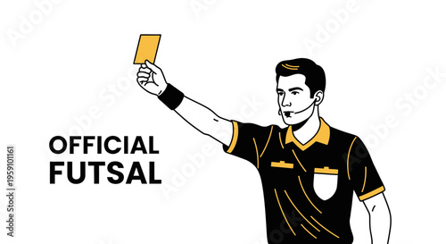 Futsal Referee Issues Yellow Card Warning Official Sport Game Refereeing Action