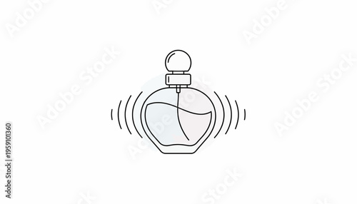 Perfume bottle with radiating scent waves, minimalist line art icon