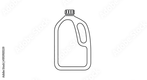 Plastic jug with handle, simple line art illustration, isolated on white background