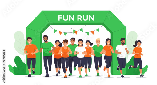 Group Of People Participating In A Fun Run Race Celebrating Athletic Festivities