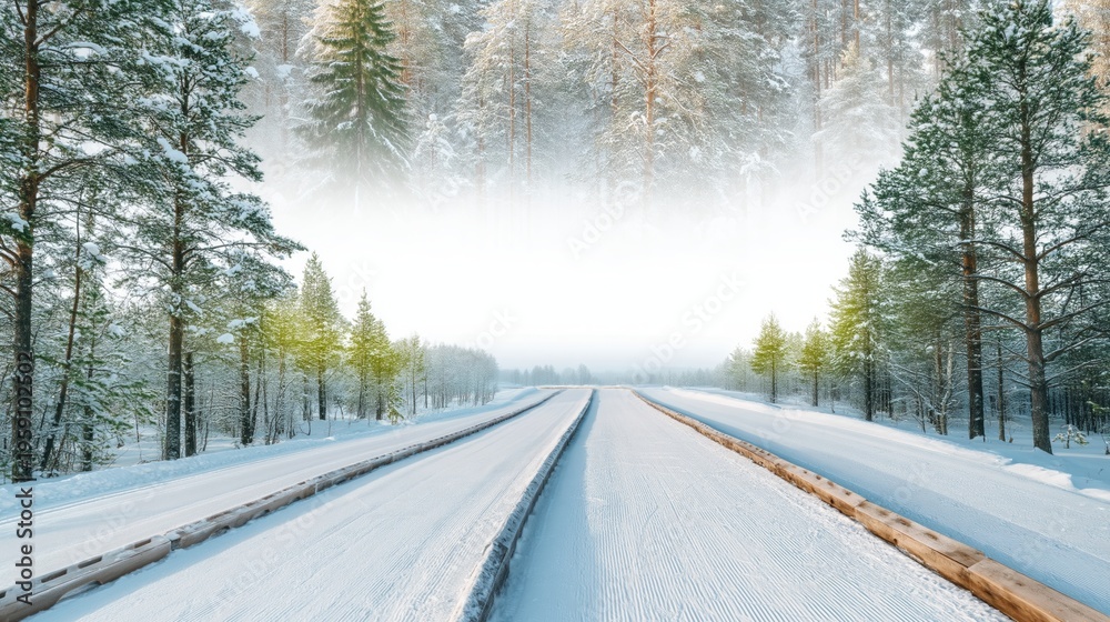 Obraz premium Tranquil Snowy Landscape with Pine Trees