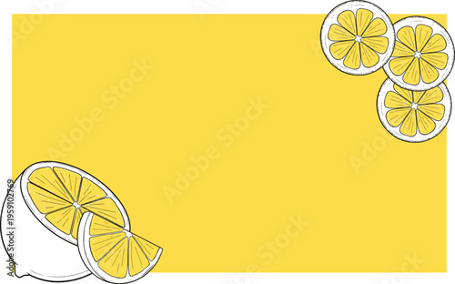 yellow background with fresh slice lemon on side. banner frame. perfect for summer spring sale and promotion