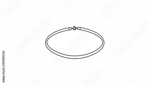 Minimalist outline drawing of a simple silver necklace with a clasp on a white background