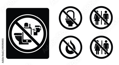 Prohibited signs depicting toilet use smoking and gendered facilities