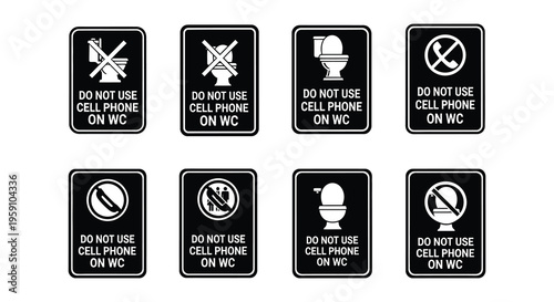 No flushing of items into the toilet a set of prohibition signs