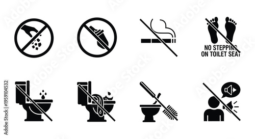 No flushing of items into the toilet a set of prohibition signs