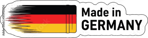 Made in Germany label with national flag colors and motion lines for product branding design