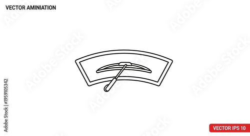 Car Windshield Wiper Icon, Clean Glass, Weather Protection, Vector Line Art