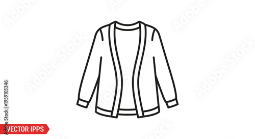 Cardigan icon, simple line drawing of a knitted sweater, isolated on white background