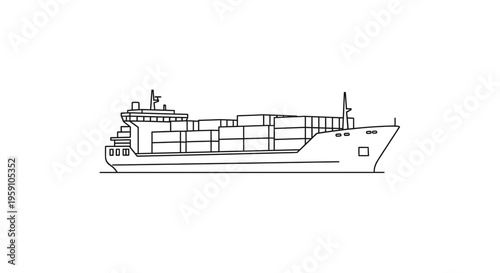 Cargo Ship Silhouette: Container Vessel Illustration for Logistics and Shipping