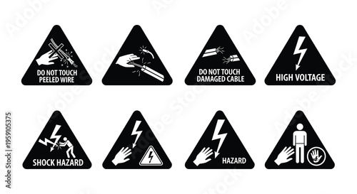 Warning signs depicting electrical hazards and potential shock dangers