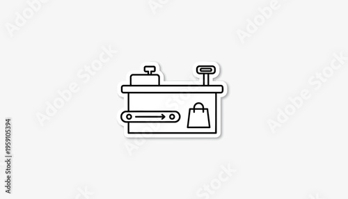 Cash Register and Shopping Bag Icon: Retail, Commerce, and Checkout Concept