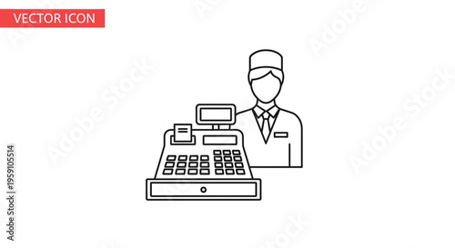 Cashier with Calculator and Receipt Icon Vector Illustration